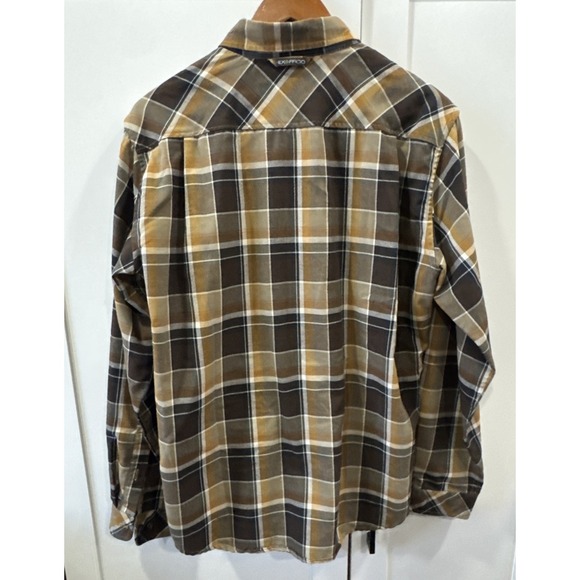 ExOfficio Button Up Men's Medium Brown Yellow Fall Plaid Dress Shirt - Picture 7 of 7